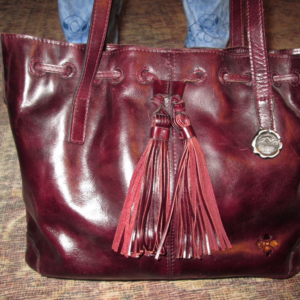 Patricia Nash Drawstring Whitney Tote in Plum Leather